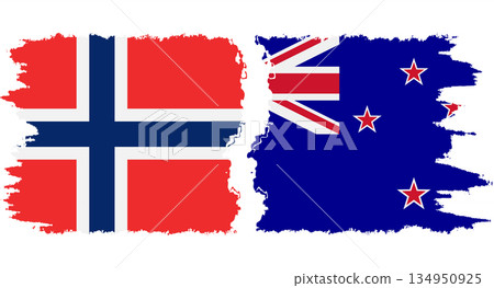 New Zealand and Norwegian grunge flags connection vector 134950925