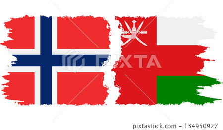 Oman and Norwegian grunge flags connection vector 134950927