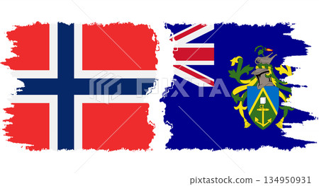 Pitcairn Islands and Norwegian grunge flags connection vector 134950931