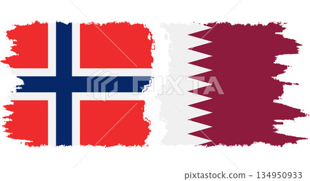 Qatar and Norwegian grunge flags connection vector 134950933