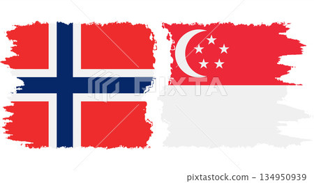 Singapore and Norwegian grunge flags connection vector 134950939