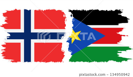 South Sudan and Norwegian grunge flags connection vector 134950942