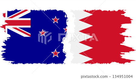 Bahrain and New Zealand grunge flags connection vector 134951004