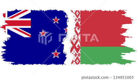 Belarusian and New Zealand grunge flags connection vector 134951005