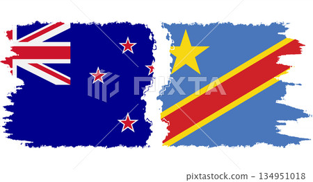 Congo - Kinshasa and New Zealand grunge flags connection vector 134951018