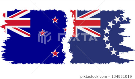 Cook Islands and New Zealand grunge flags connection vector 134951019
