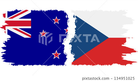 Czech and New Zealand grunge flags connection vector 134951025