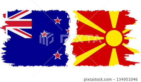Northern Macedonia and New Zealand grunge flags connection vector 134951046