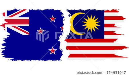 Malaysia and New Zealand grunge flags connection vector 134951047