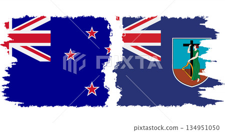 Montserrat and New Zealand grunge flags connection vector 134951050