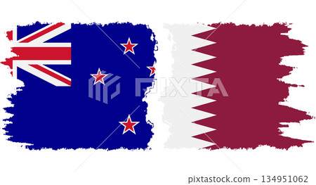 Qatar and New Zealand grunge flags connection vector 134951062