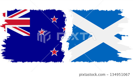 Scotland and New Zealand grunge flags connection vector 134951067