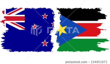 South Sudan and New Zealand grunge flags connection vector 134951071