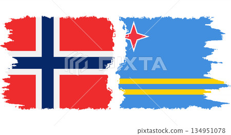 Aruba and Norwegian grunge flags connection vector 134951078