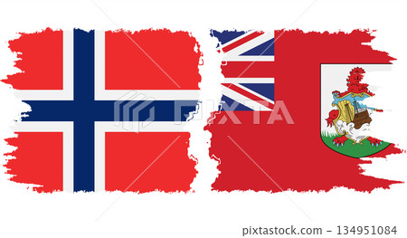 Bermuda and Norwegian grunge flags connection vector 134951084