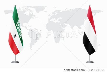 Somaliland and Yemen flags for official meeting 134951130