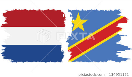 Congo - Kinshasa and Netherlands grunge flags connection vector 134951151