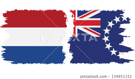 Cook Islands and Netherlands grunge flags connection vector 134951152