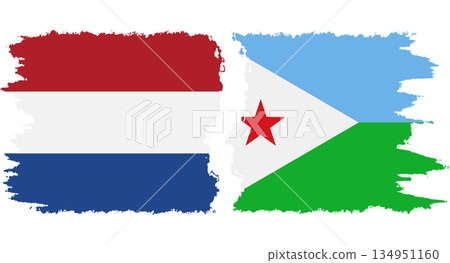 Djibouti and Netherlands grunge flags connection vector Djibouti and Netherlands grunge flags connection vector 134951160