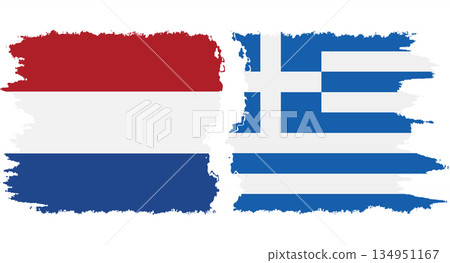 Greece and Netherlands grunge flags connection vector 134951167