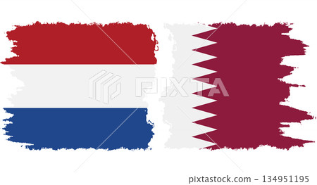 Qatar and Netherlands grunge flags connection vector 134951195