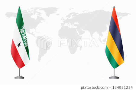Somaliland and Mauritius flags for official meeting 134951234