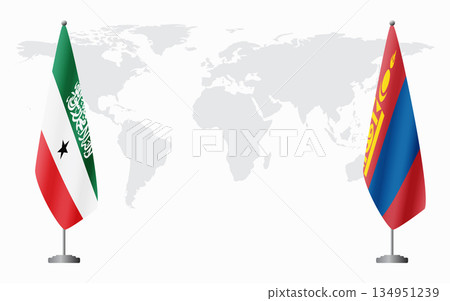 Somaliland and Mongolia flags for official meeting 134951239