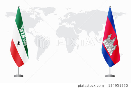 Somaliland and Cambodia flags for official meeting 134951350