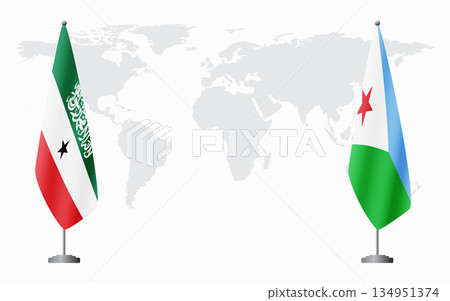Somaliland and Djibouti flags for official meeting Somaliland and Djibouti flags for official meeting 134951374