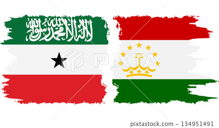 Tajikistan and Somaliland grunge flags connection vector Tajikistan and Somaliland grunge flags connection vector 134951491