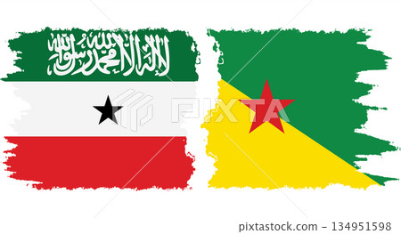 French Guiana and Somaliland grunge flags connection vector French Guiana and Somaliland grunge flags connection vector 134951598