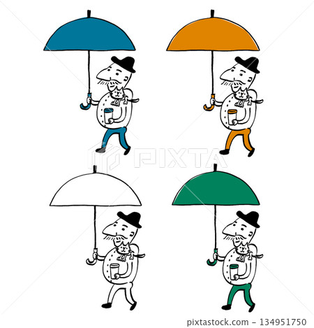 Cafe man holding an umbrella 134951750