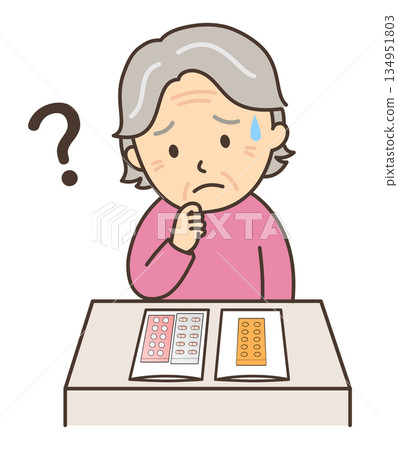 An elderly woman worried while looking at her prescribed medicine An elderly woman worried while looking at her prescribed medicine 134951803
