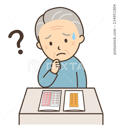 An elderly man worried while looking at his prescribed medicine An elderly man worried while looking at his prescribed medicine 134951804