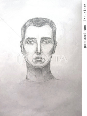 Portrait of a abstract man. Charcoal portrait . Sketching and Academic drawing. 134951836