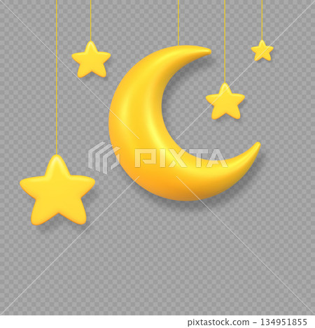 3D Moon and Hanging Stars Set 3D Moon and Hanging Stars Set 134951855