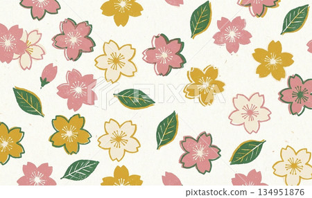 櫻花系列：北歐復古郵票風格櫻花圖案 134951876