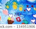 watercolor hand painting heart shape with watercolor 134951906