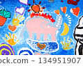 pattern with painted watercolor paint on paper 134951907