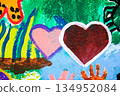 watercolor painting heart on paper 134952084