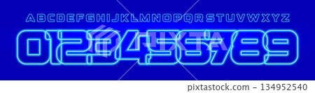 Blue Neon Number Logo Typography Vector Design Font, Abstract Anniversary Glowing Signs, 0,1,2,3,4,5,6,7,8,9 Icon Set Outline Line Linear Alphabet. Vector Typeset Blue Neon Number Logo Typography Vector Design Font, Abstract Anniversary Glowing Signs, 0,1,2,3,4,5,6,7,8,9 Icon Set Outline Line Linear Alphabet. Vector Typeset 134952540