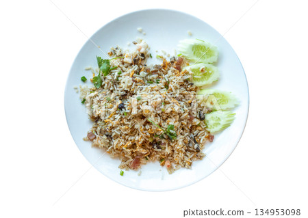 Top view of Yangzhou fried rice, focus selective Top view of Yangzhou fried rice, focus selective 134953098