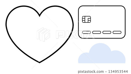 Fintech, cloud storage, digital payment, online services, technology, connectivity. Minimalist heart, credit card and cloud on white background. Fintech and cloud storage concept Fintech, cloud storage, digital payment, online services, technology, connectivity. Minimalist heart, credit card and cloud on white background. Fintech and cloud storage concept 134953544