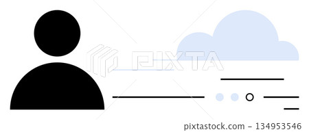 Data storage, cloud computing, user authentication, digital identity, online profiles, technology connection. Silhouette user icon with cloud and data graphics. Cloud computing and user 134953546