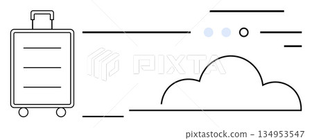 Travel, cloud computing, data storage, logistics, tourism, technology connection. ion of rolling suitcase and a cloud. Travel and cloud computing digital logistics and tourism 134953547