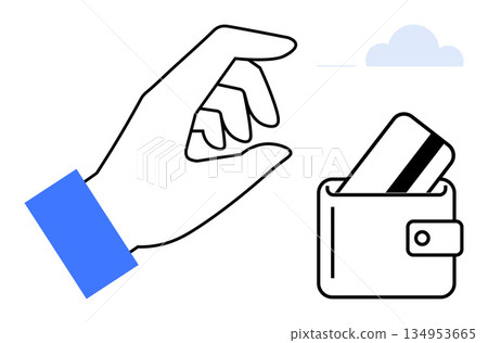 Financial management, online payments, banking, security, e-commerce, accessibility. A hand reaches for a credit card in a wallet. Financial management and online payments concept Financial management, online payments, banking, security, e-commerce, accessibility. A hand reaches for a credit card in a wallet. Financial management and online payments concept 134953665