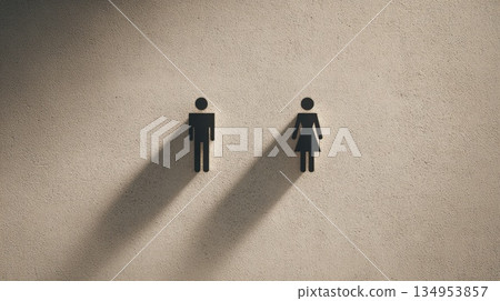 Minimal Male and Female Icons with Long Shadows on Concrete Wall Minimal Male and Female Icons with Long Shadows on Concrete Wall 134953857