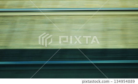 Railroad rails in motion. View from the top. Railroad rails in motion. View from the top. 134954889