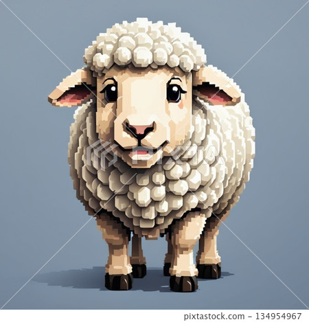 可愛的像素藝術綿羊線條印章風格 134954967