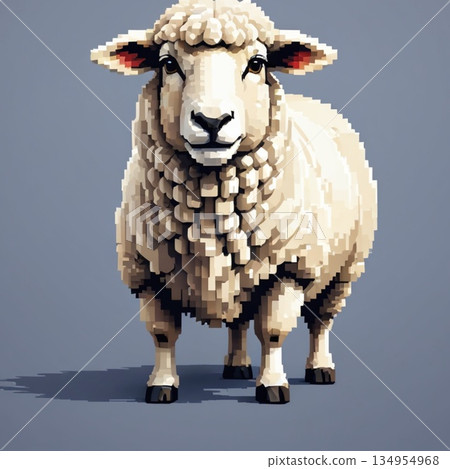 可愛的像素藝術綿羊線條印章風格 134954968